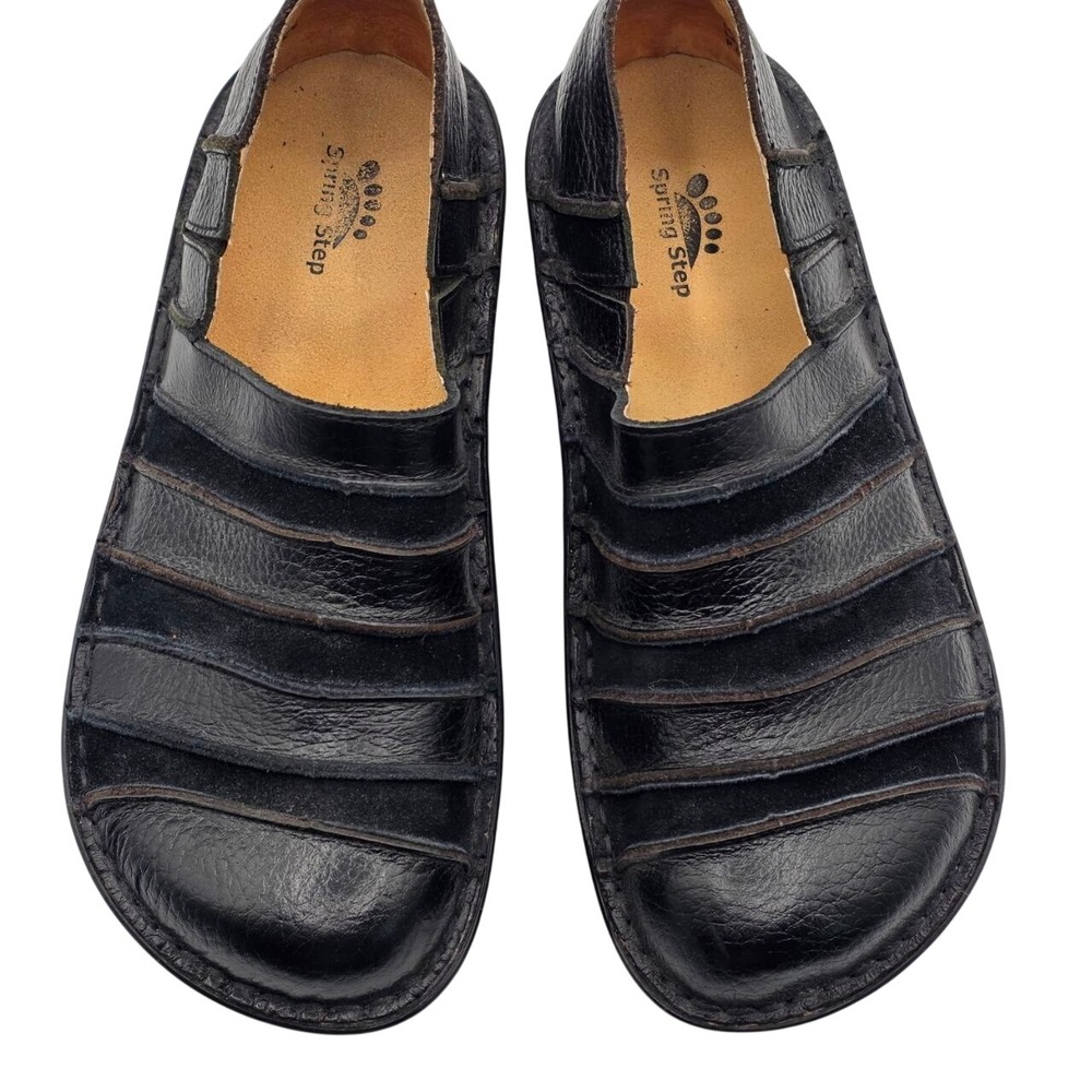 Spring Step Firefly Black Leather Suede Clogs EU 39 US 8.5-9 Slip On Wedge